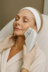 Woman receiving HIFU non surgical facelift treatment Hampstead Garden Suburb