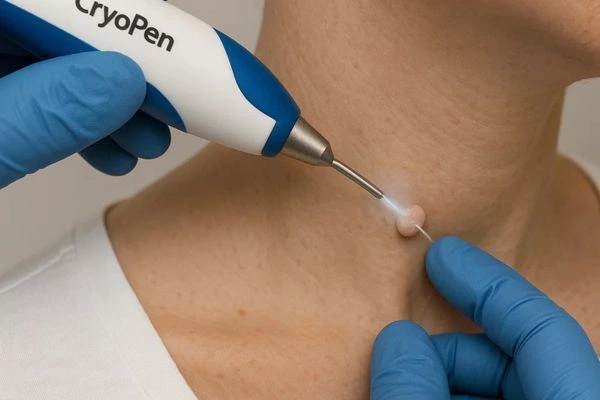 Person receiving cryotherapy Hampstead Garden Suburb for skin tag removal