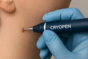 Person receiving skin tag removal Hampstead Garden Suburb