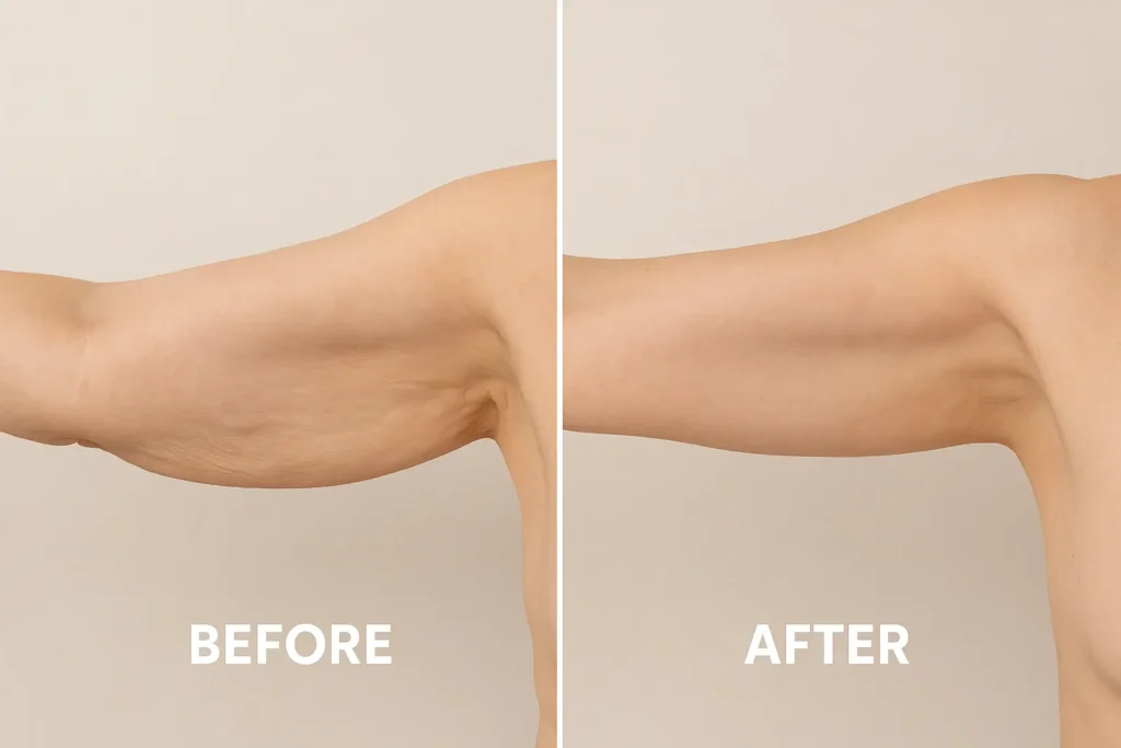 Picture of LA LIPO Hampstead Garden Suburb before and after results of skin tightening treatment on the upper arms.